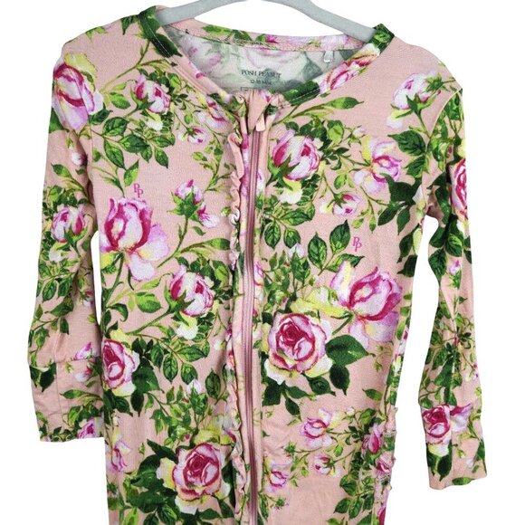 Posh Peanut Bamboo Floral Zip-Front Baby Footie Pajamas With Ruffles 12-18M - Picture 4 of 8